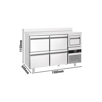 Stół chłodniczy barowy do napojów PREMIUM - 1580x600 mm - 4 szuflady, panel tylny i kołatka do kawy - Prime Gastro