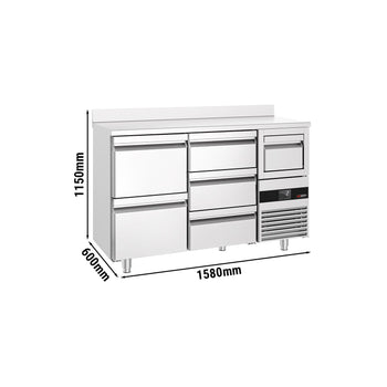 Stół chłodniczy barowy do napojów PREMIUM- 1580x600mm - 5 szuflad, panel tylny i kołatka do kawy - Prime Gastro