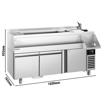 Stół chłodniczy barowy do napojów - 1600x600 mm - 235 litrów - z 1 drzwiami, 2 szufladami i półkami