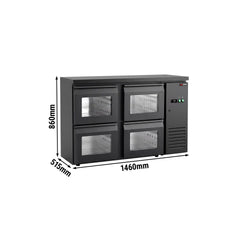 Stół chłodzący do baru i napojów ECO – 1460 mm – z 4 szklanymi szufladami i oświetleniem LED RGB