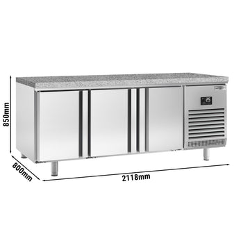 Stół chłodniczy piekarniczy Premium PLUS - 2185x800 mm - z drzwiami dwustronnymi & granitowym blatem roboczym kuchennym