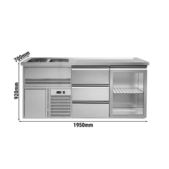 Lada barmańska PREMIUM PLUS - 1950x700mm - 1 Drzwi przeszklone & 3 Szuflady