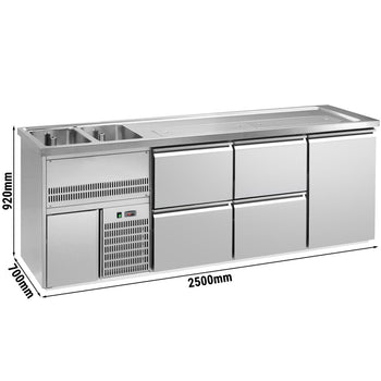 Barowy stół chłodniczy PREMIUM PLUS - 2500x700mm - 1 drzwi & 4 szuflady - Prime Gastro