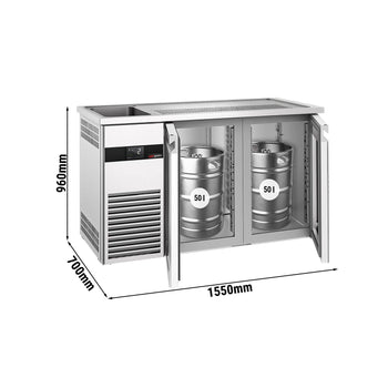 Barowy stół chłodniczy PREMIUM - 1550x700 mm - 2 szklane drzwi - Prime Gastro