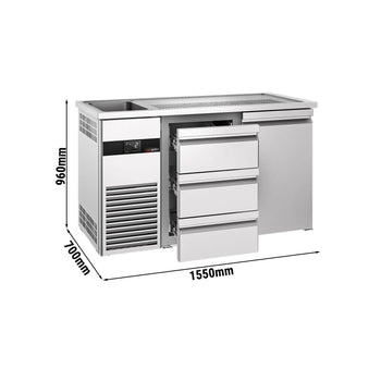 Barowy stół chłodniczy PREMIUM - 1550x700 mm - 1 drzwi & 3 szuflady - Prime Gastro