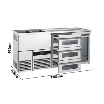 Barowy stół chłodniczy PREMIUM - 1950x700 mm - 1 szklane drzwi & 3 szklane szuflady - Prime Gastro