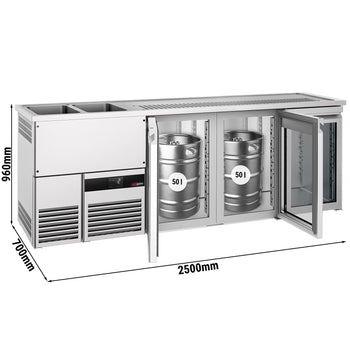 Barowy stół chłodniczy PREMIUM - 2500x700mm - 3 szklane drzwi - Prime Gastro