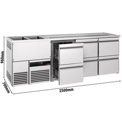 Lada barmańska PREMIUM - 2500x700mm - 6 Szuflad - z 2 zlewami po lewej