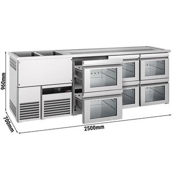 Barowy stół chłodniczy PREMIUM - 2500x700mm - 6 szklanych szuflad - Prime Gastro