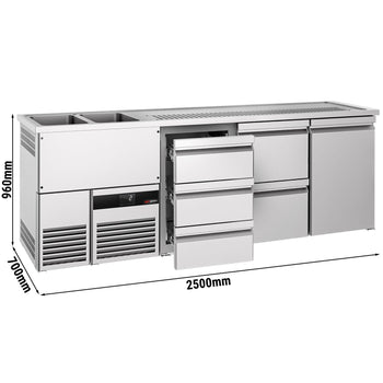 Barowy stół chłodniczy PREMIUM - 2500x700mm - 1 drzwi & 5 szuflad - Prime Gastro