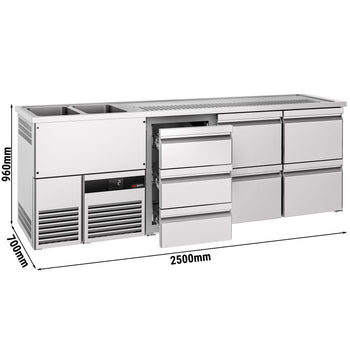 Barowy stół chłodniczy PREMIUM - 2500x700mm - 7 szuflad - Prime Gastro