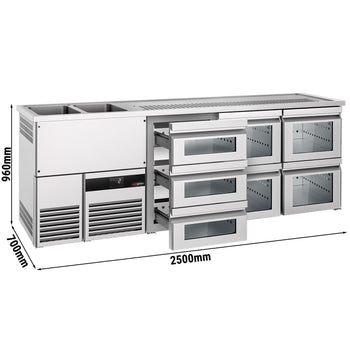 Barowy stół chłodniczy PREMIUM - 2500x700mm - 7 szklanych szuflad - Prime Gastro