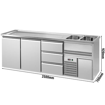 Barowy stół chłodniczy Premium PLUS - 2500x700 mm - 2 drzwi & 3 szuflady - Prime Gastro