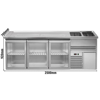 Lada barmańska PREMIUM PLUS - 2500x700mm - 3 Drzwi przeszklone - z 1 zlewem po prawej