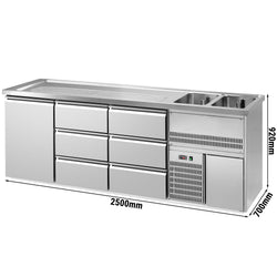 Lada barmańska PREMIUM PLUS - 2500x700mm - 1 Drzwi & 6 Szuflady