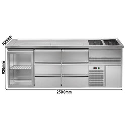 Lada barmańska PREMIUM PLUS - 2500x700mm - 1 Drzwi przeszklone & 6 Szuflad