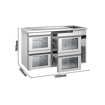 Barowy stół chłodniczy PREMIUM - 1550x700 mm - 4 szklane szuflady - Prime Gastro