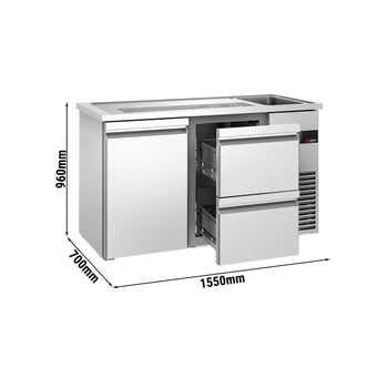 Barowy stół chłodniczy PREMIUM - 1550x700 mm - 1 drzwi & 2 szuflady - Prime Gastro