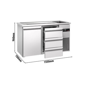 Barowy stół chłodniczy PREMIUM - 1550x700 mm - 1 drzwi & 3 szuflady - Prime Gastro