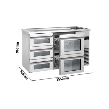 Barowy stół chłodniczy PREMIUM - 1550x700mm - 5 szklanych szuflad - Prime Gastro