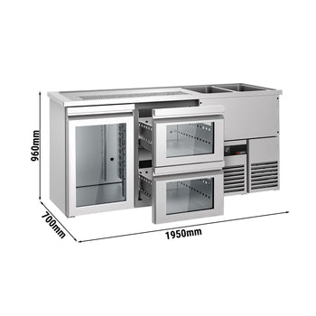 Barowy stół chłodniczy PREMIUM - 1950x700 mm - 1 szklane drzwi & 2 szklane szuflady - Prime Gastro