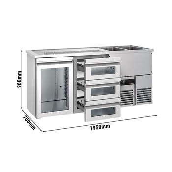 Barowy stół chłodniczy PREMIUM - 1950x700 mm - 1 szklane drzwi & 3 szklane szuflady - Prime Gastro