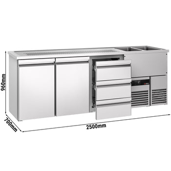 Barowy stół chłodniczy PREMIUM - 2500x700 mm - 2 drzwi & 3 szuflady - Prime Gastro