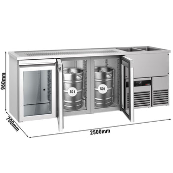 Barowy stół chłodniczy PREMIUM - 2500x700mm - 3 szklane drzwi - Prime Gastro