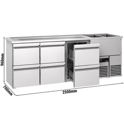 Lada barmańska PREMIUM - 2500x700mm - 6 Szuflad - z 2 zlewami po prawej stronie