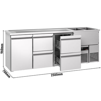 Barowy stół chłodniczy PREMIUM - 2500x700 mm - 1 drzwi & 4 szuflady - Prime Gastro