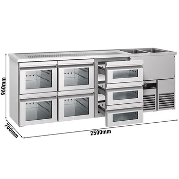 Barowy stół chłodniczy PREMIUM - 2500x700mm - 7 szklanych szuflad - Prime Gastro