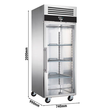 Zamrażarka piekarnicza stal nierdzewna PREMIUM - EN 60x80 - 600 - litrów - 1 szklane drzwi, szyny & ruszty wsparcia - Prime Gastro