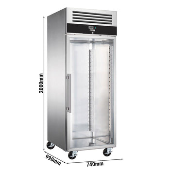 Szafa mroźnicza ze stali nierdzewnej PREMIUM - EN 600x800 - 612L - 740x990mm - 1 drzwi, przeszklona - chłodzenie wentylowane; zamek - Czarny front