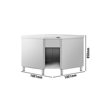 Narożna szafka robocza KOPENHAGEN - 1001 mm - 90° na zewnątrz - stal nierdzewna - Prime Gastro