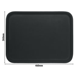 (12 sztuk) CAMBRO | CORFU – laminowana taca warstwowa – prostokątna – 360 x 460 mm – z antypoślizgową gumową powierzchnią – czarna na szarym tle