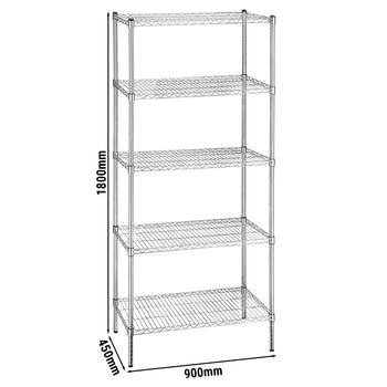 Regał stalowy - 900x450mm - 5 półek - chrom - Prime Gastro