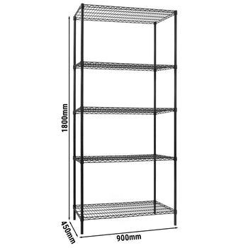Regał stalowy - 900 x 450 mm - 5 półek - czarny - Prime Gastro