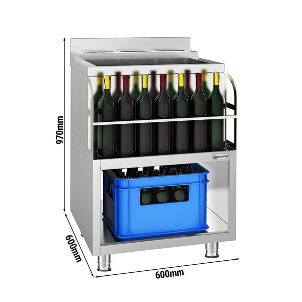 Stacja koktajlowa - stal nierdzewna - 600 x 600 mm - z 3 zbiornikami chłodzącymi i uchwytem na butelki - Prime Gastro