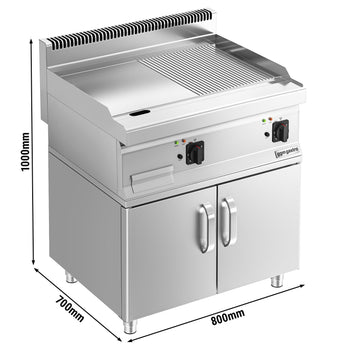 Elektryczna płyta grillowa - 7,1 kW - Gładka i Ryflowana - włącznie z podstawą z 2 drzwiczkami