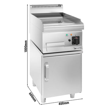 Elektryczna płyta grillowa – z powłoką z twardego chromu – 4,5 kW – gładka – wraz z podstawą z 1 drzwiami - Prime Gastro