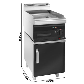 Elektryczna płyta grillowa – z powłoką z twardego chromu – 4,5 kW – gładka – wraz z podstawą z 1 drzwiami - Prime Gastro