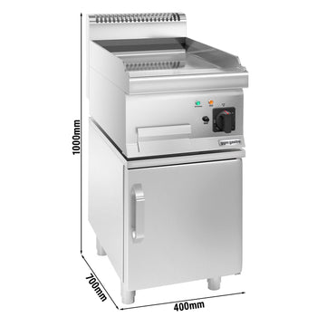 Elektryczna płyta grillowa – z powłoką z twardego chromu – 4,5 kW – gładka – wraz z podstawą z 1 drzwiami - Prime Gastro