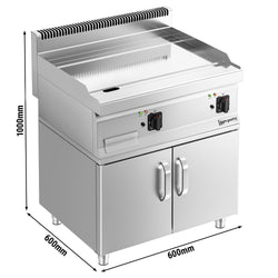 Płyta grillowa elektryczna - chromowana - 9kW - Gładka - Powierzchnia: 595x500mm - na podstawie z szafką - z szafką z 2 drzwiami