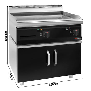 Elektryczna płyta grillowa – z powłoką z twardego chromu – 8 kW – gładka – wraz z podstawą z 2 drzwiami - Prime Gastro