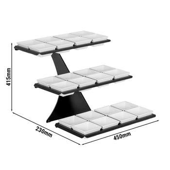 Etażerka/ Stojak bufetowy - czarny - włącznie z 24 miskami z melaminy - kwadratowy - Prime Gastro