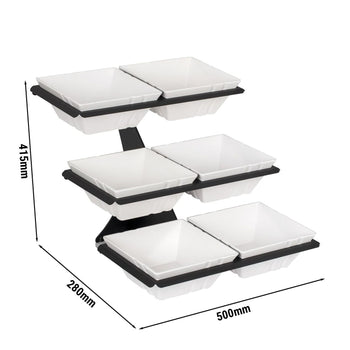 Etażerka / Stojak bufetowy - czarny - włącznie z 6 miskami z melaminy - kwadratowy - Prime Gastro