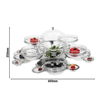 Etażerka/stojak bufetowy - obrotowy - stal nierdzewna - włącznie z 17 szklanymi miskami - okrągły - Prime Gastro