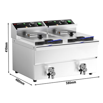 Podwójna frytownica elektryczna - 8+8 litrów - 6,5 kW - z kranem spustowym - Prime Gastro