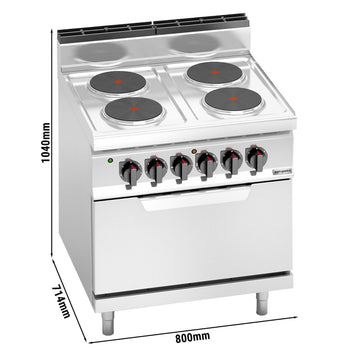 Kuchenka elektryczna - 10,4 kW - 4 płyty okrągłe - ze statycznym piekarnikiem elektrycznym - 7,5 kW - Prime Gastro