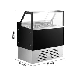 Witryna do lodów EMMA - 1193mm - Obieg wymuszony - z oświetleniem LED - na 6x 5l pojemników na lody lub 4x 7l pojemników na lody - szyba gięta - Czarny